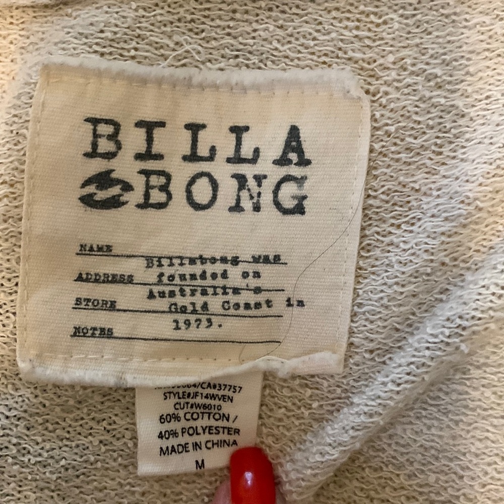 Really cute fringe long hoodie from Billabong light gray/med gray/dark gray